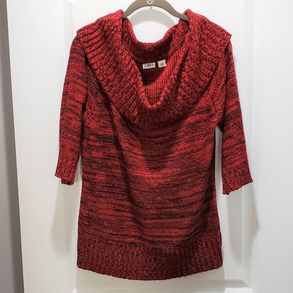 Cato Sweaters - Cato Red Draped Cowl Tunic Knit Sweater XL